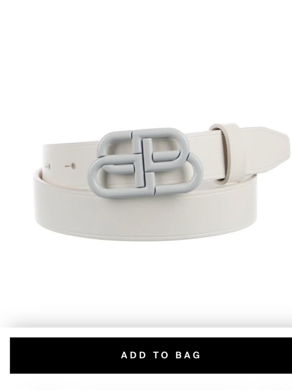 Balenciaga White Leather Belt with white BB Logo Buckle